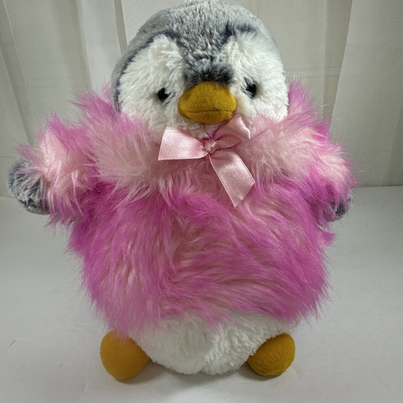 Aurora Other - Aurora 8.5" Fuzzy PomPom Peguin Plush w/Pink Fuzzy Winter Coat